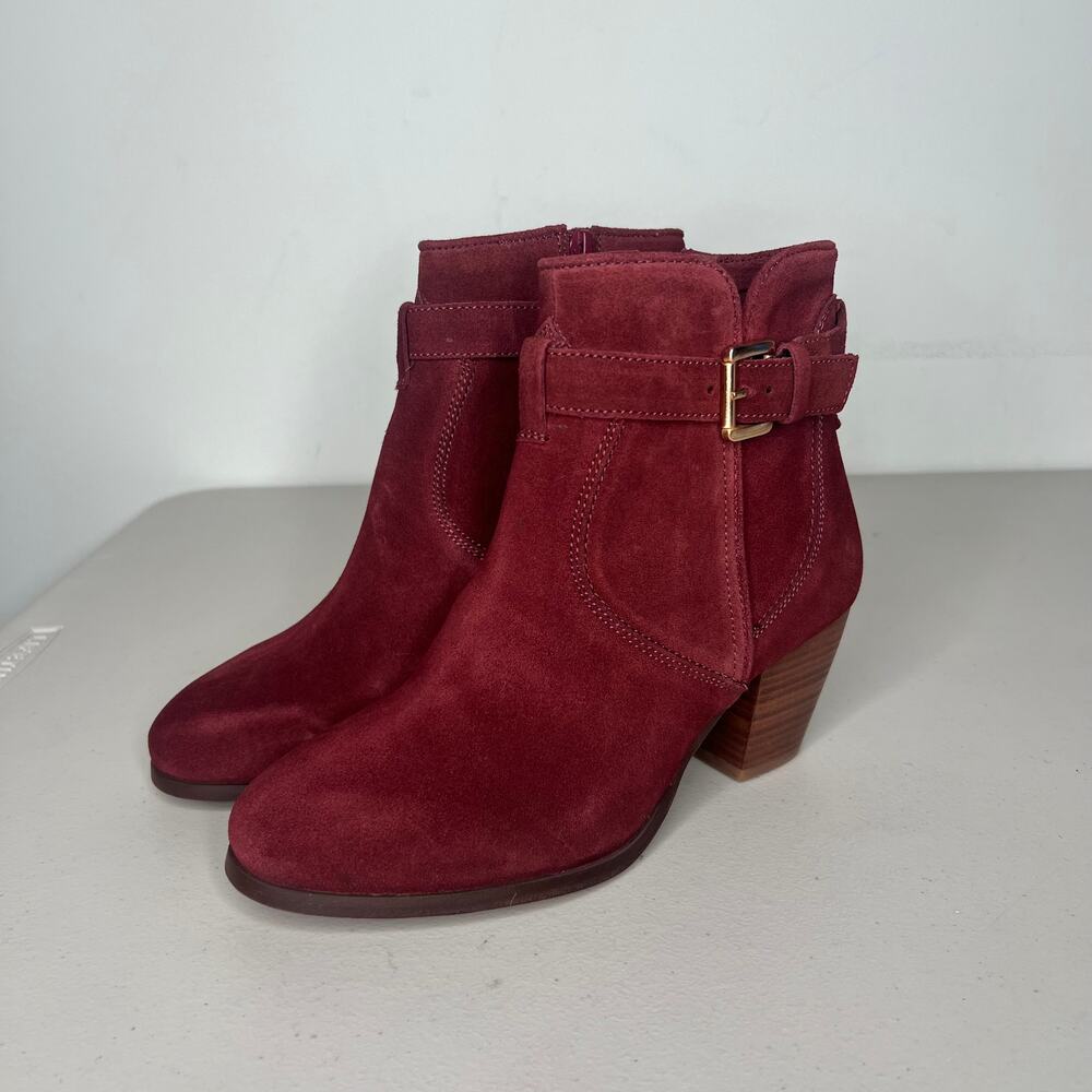 Diba Burgundy Red Buckle Leather Ankle Booties Size 7 - Picture 2 of 8